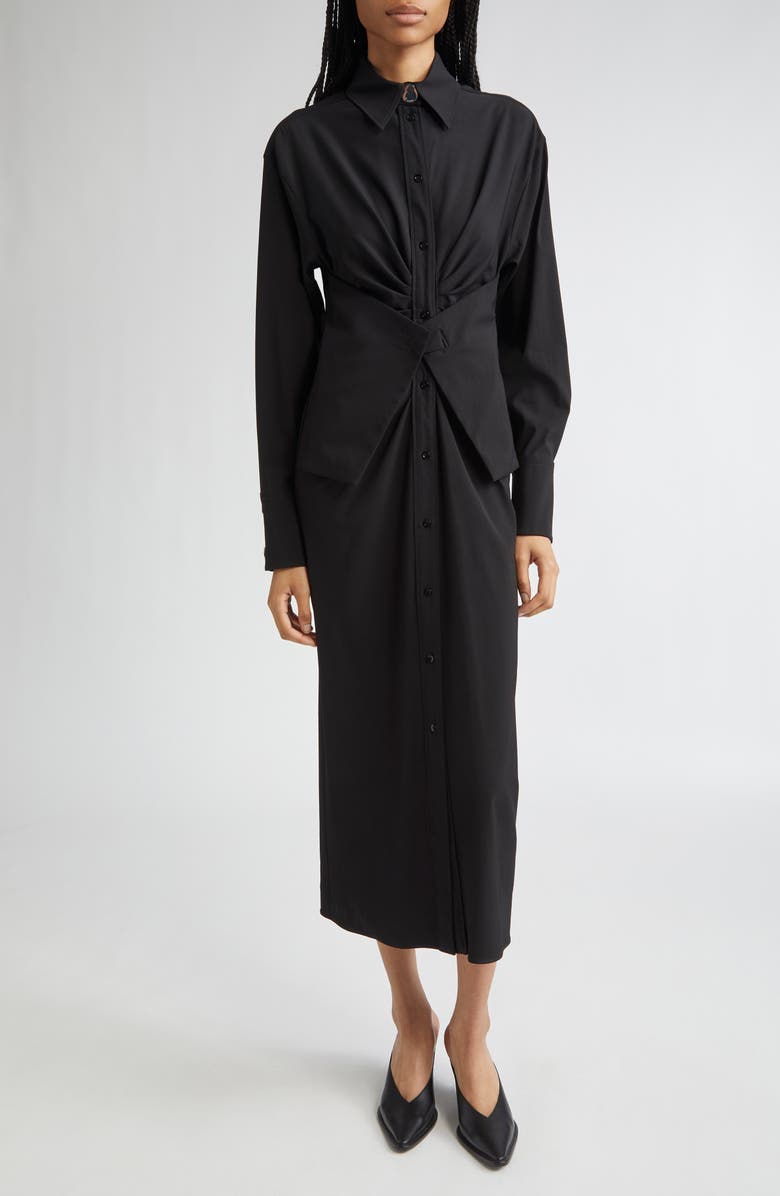 SPORTMAX Pirania Ruched Long Sleeve Midi Shirtdress, Main, color, Black