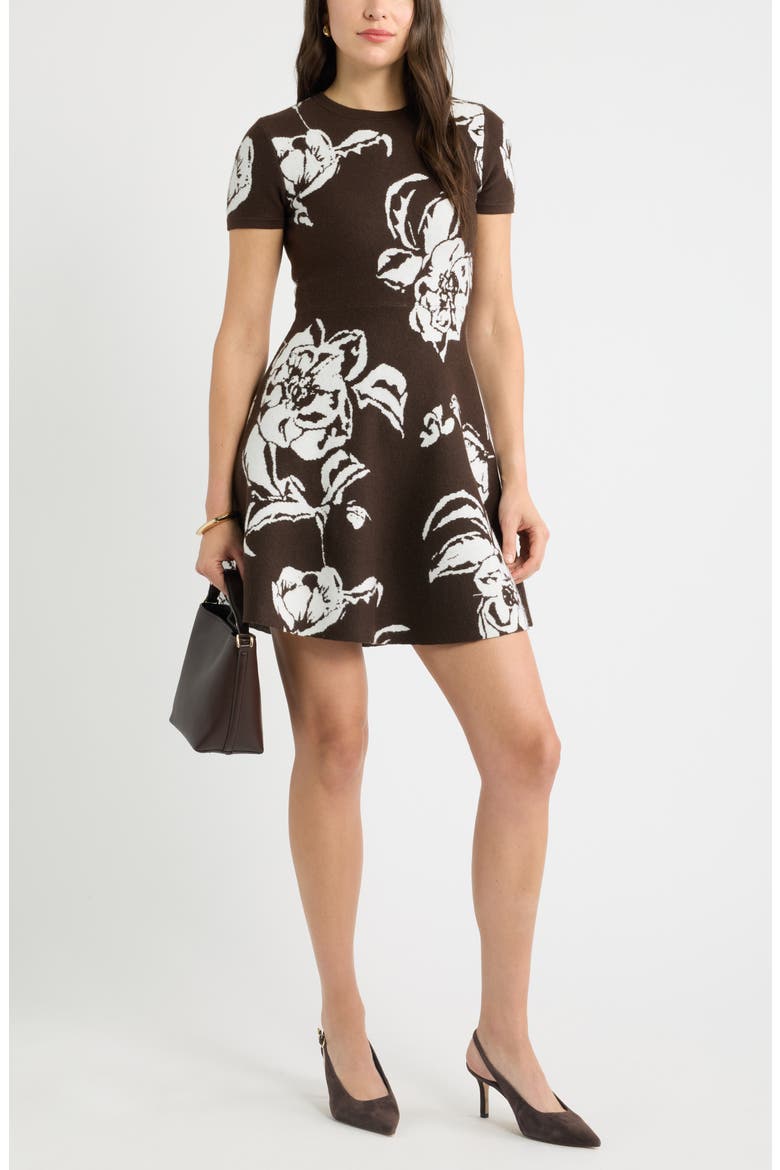 Fit & Flare Sweater Dress, Alternate, color, BROWN BLAIRE FLORAL