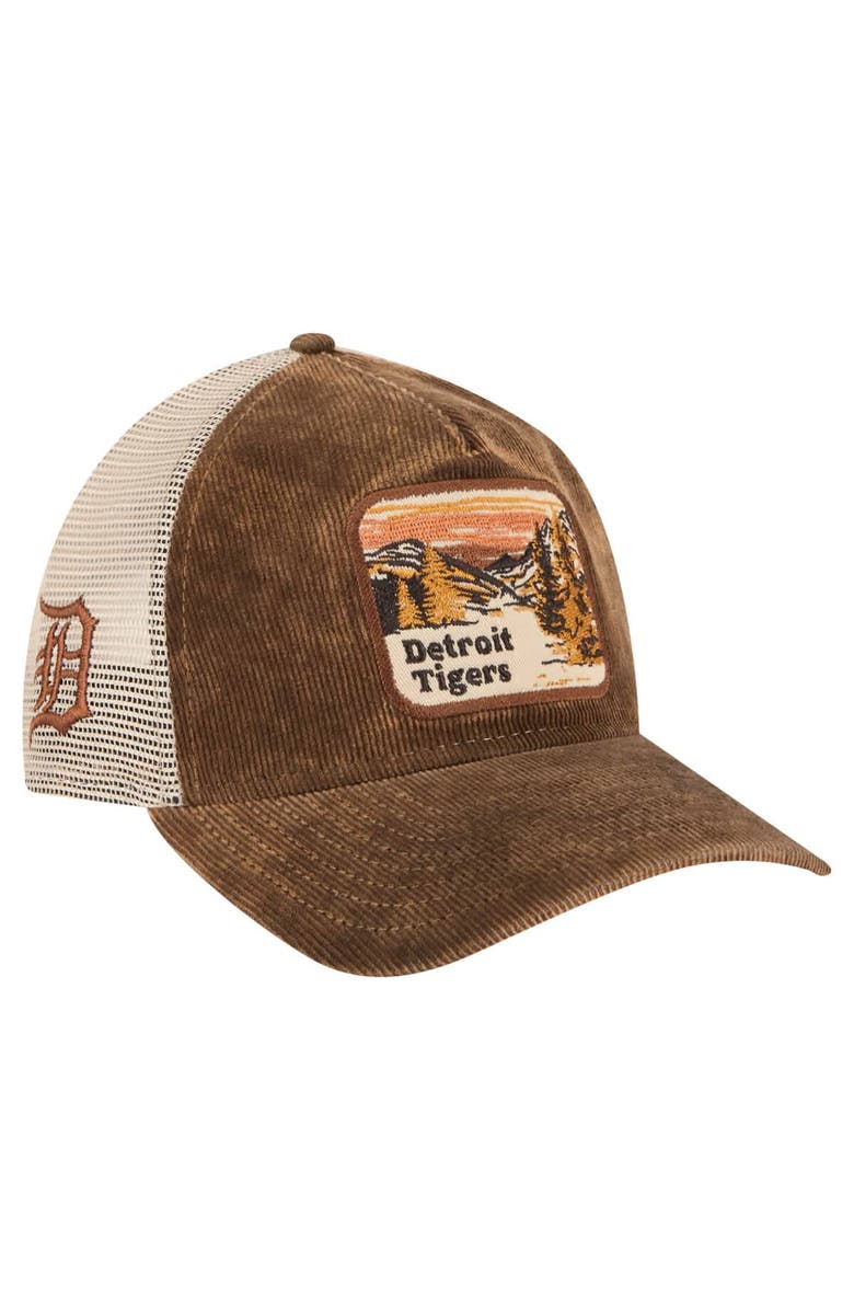 New Era Men's New Era Dark Brown Detroit Tigers Vintage Landscape 9TWENTY A-Frame Adjustable Trucker Hat, Main, color, 