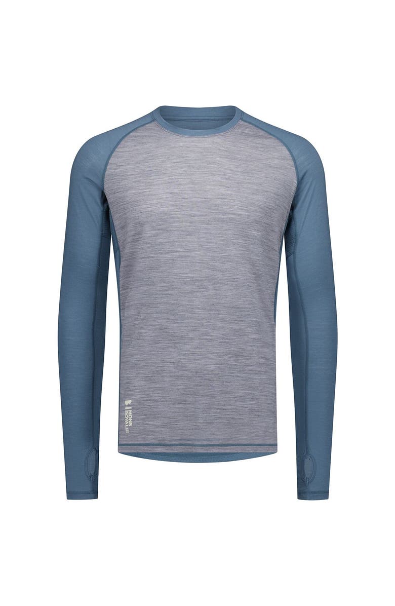 Mons Royale Temple Tech Long-Sleeve Shirt - Men
s, Alternate, color, Grey Heather/Goblin Blue