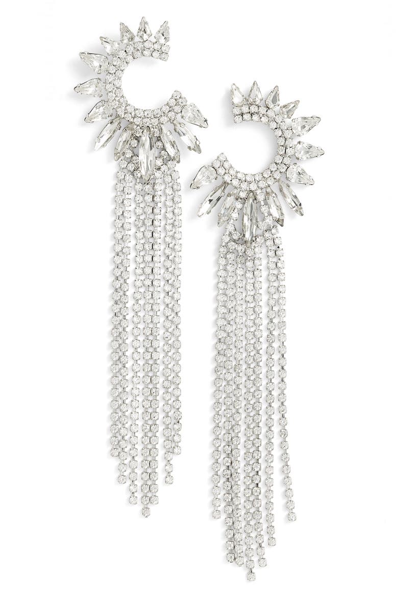 Crescent Fringe Statement Earrings, Main, color, SILVER