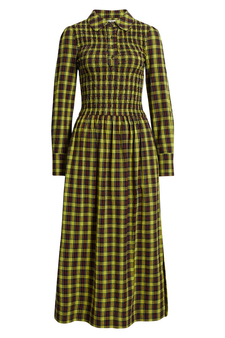 Hazel Plaid Long Sleeve Organic Cotton Dress, Alternate, color, YELLOW