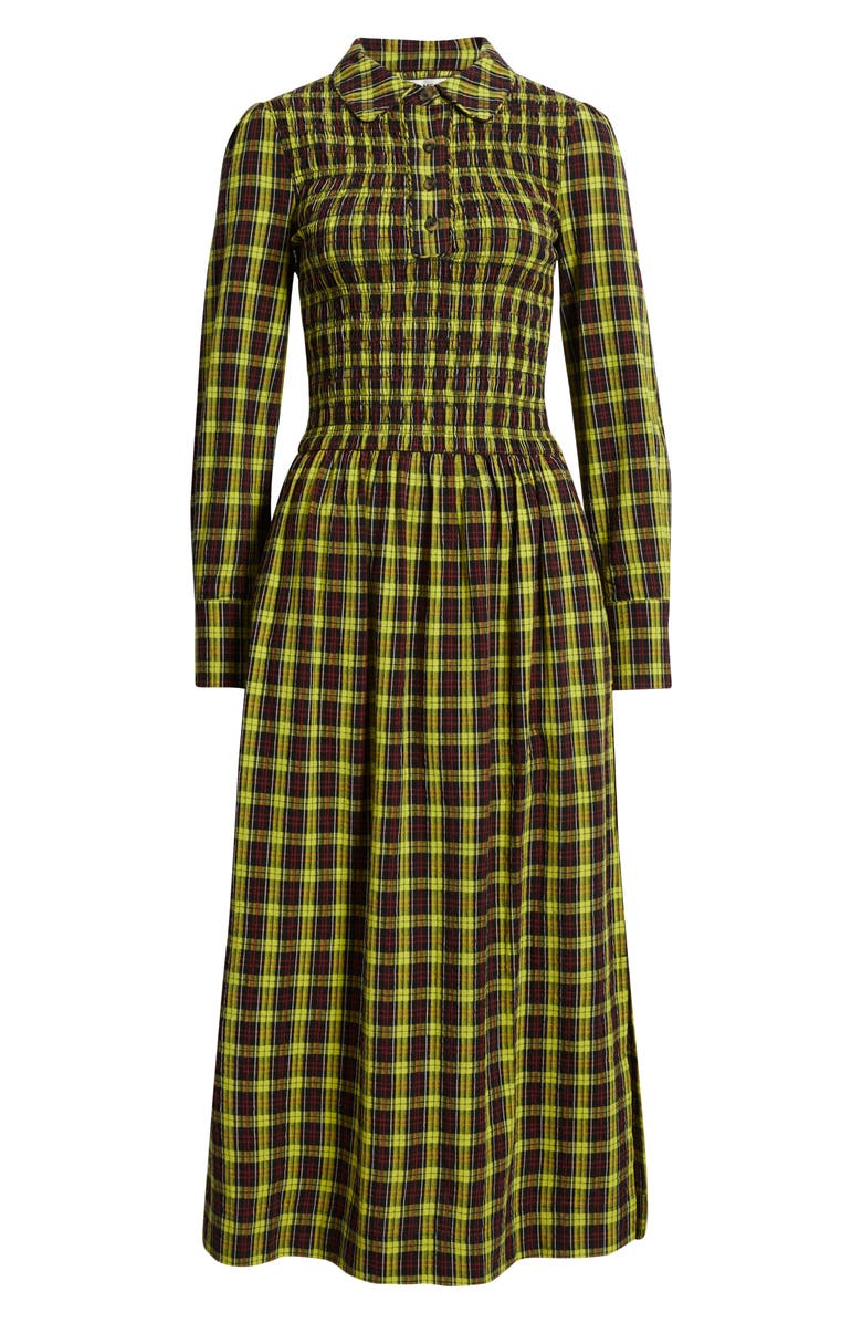 Damson Madder Hazel Plaid Long Sleeve Organic Cotton Dress, Alternate, color, Yellow