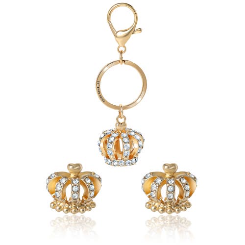 Juicy Couture Crystal Crown Keychain & Earring Set In Gold