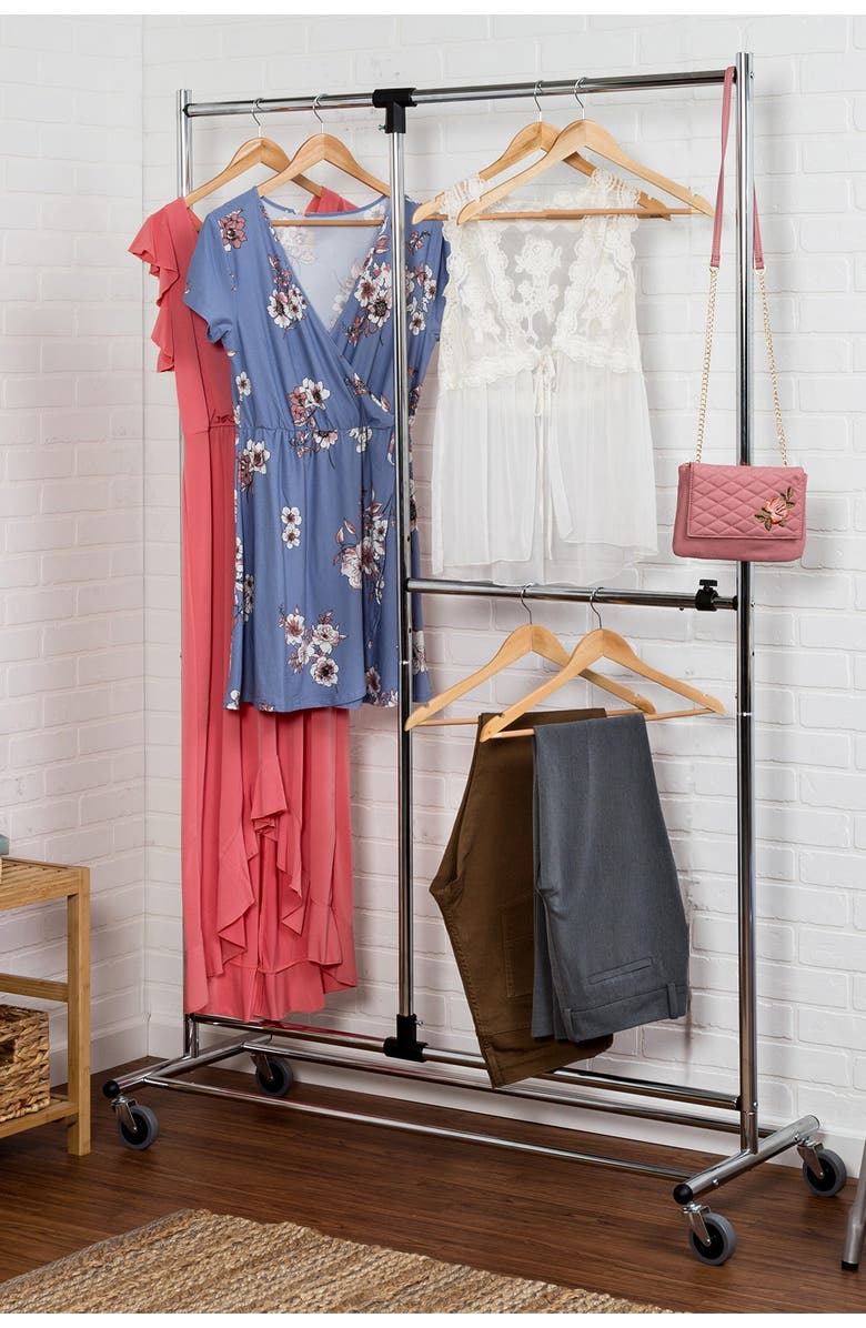 HONEY-CAN-DO Dual Bar Chrome 80" Adjustable Garment Rack, Alternate, color,