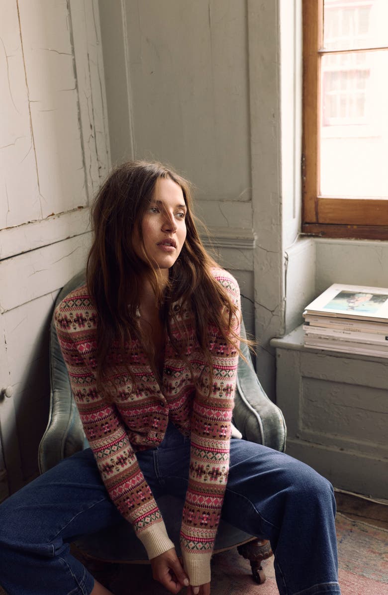 Boden Edie Fair Isle Wool, Cotton & Alpaca Blend Cardigan, Alternate, color, Pink Heritage Fair Isle