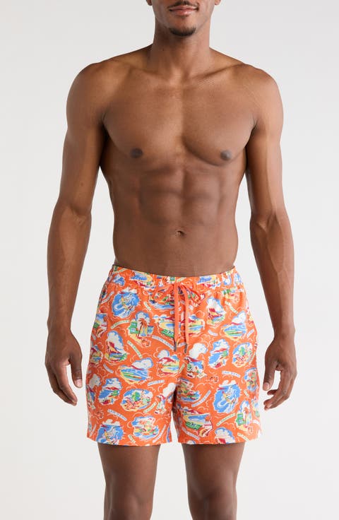 The Bungalow Print Swim Trunks