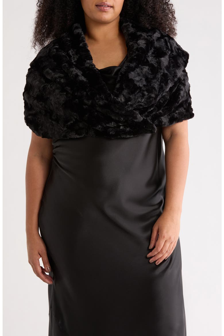 Shawl Collar Faux Fur Capelet, Main, color, BLACK