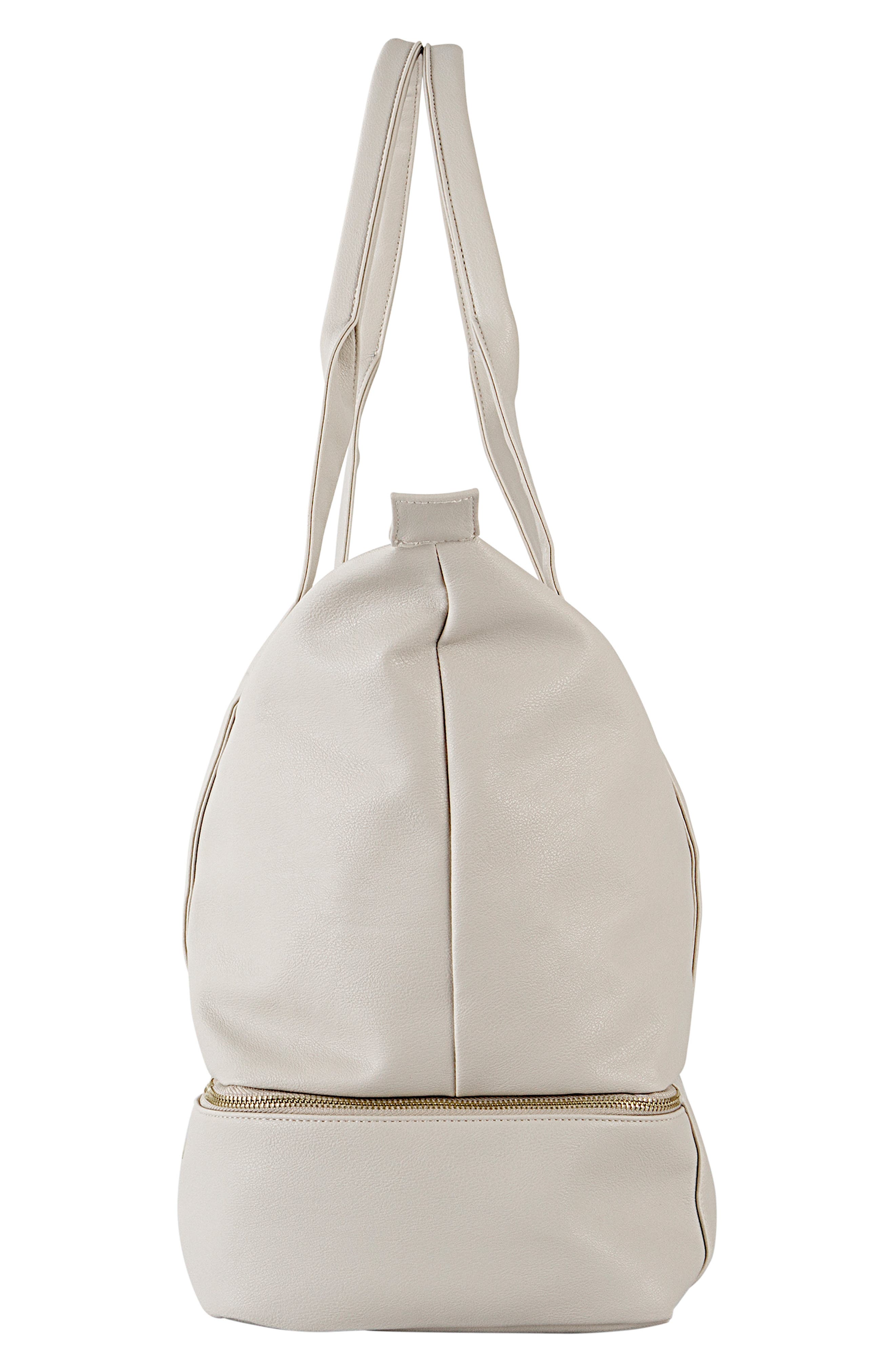 Cathy's Concepts Monogram Vegan Leather Tote with Shoe Base, Alternate, color, 