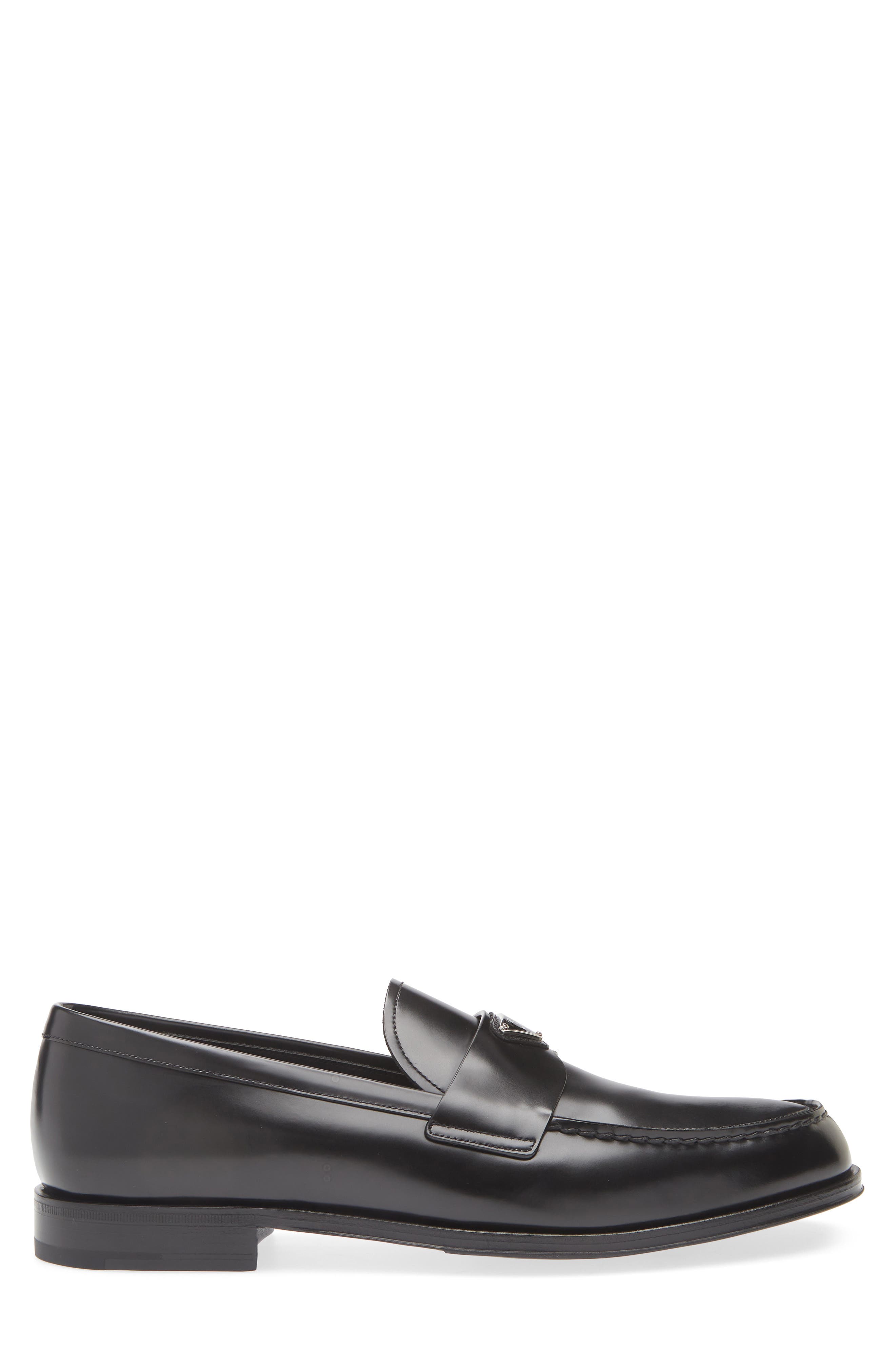 Prada Triangle Logo Loafer, Alternate, color, Nero