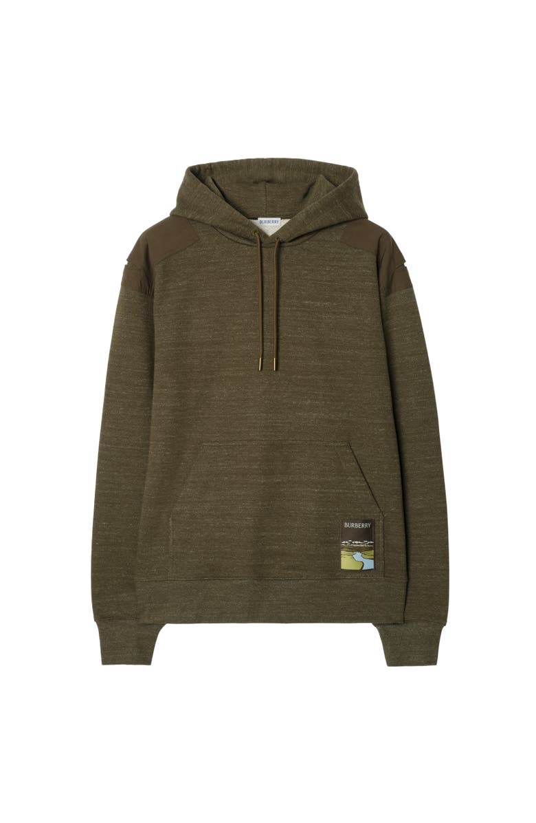 Burberry Landscape Label Cotton Hoodie, Alternate, color, Thorn Green Melange