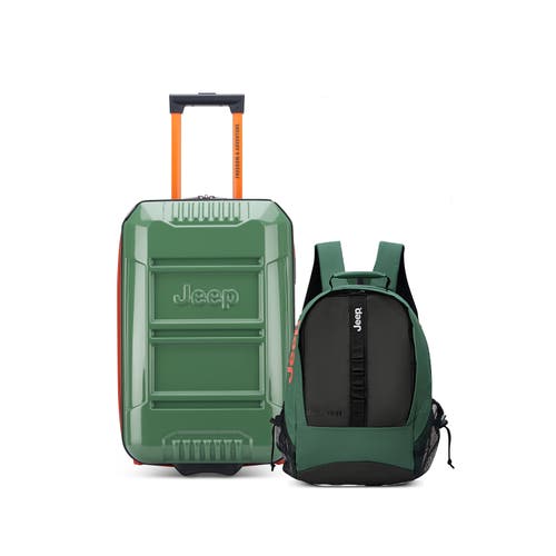 Jeep Hardside Expandable 21" Carry-on Luggage With Two Wheels [jh003b] & Laptop Travel Backpack [js0 In Green