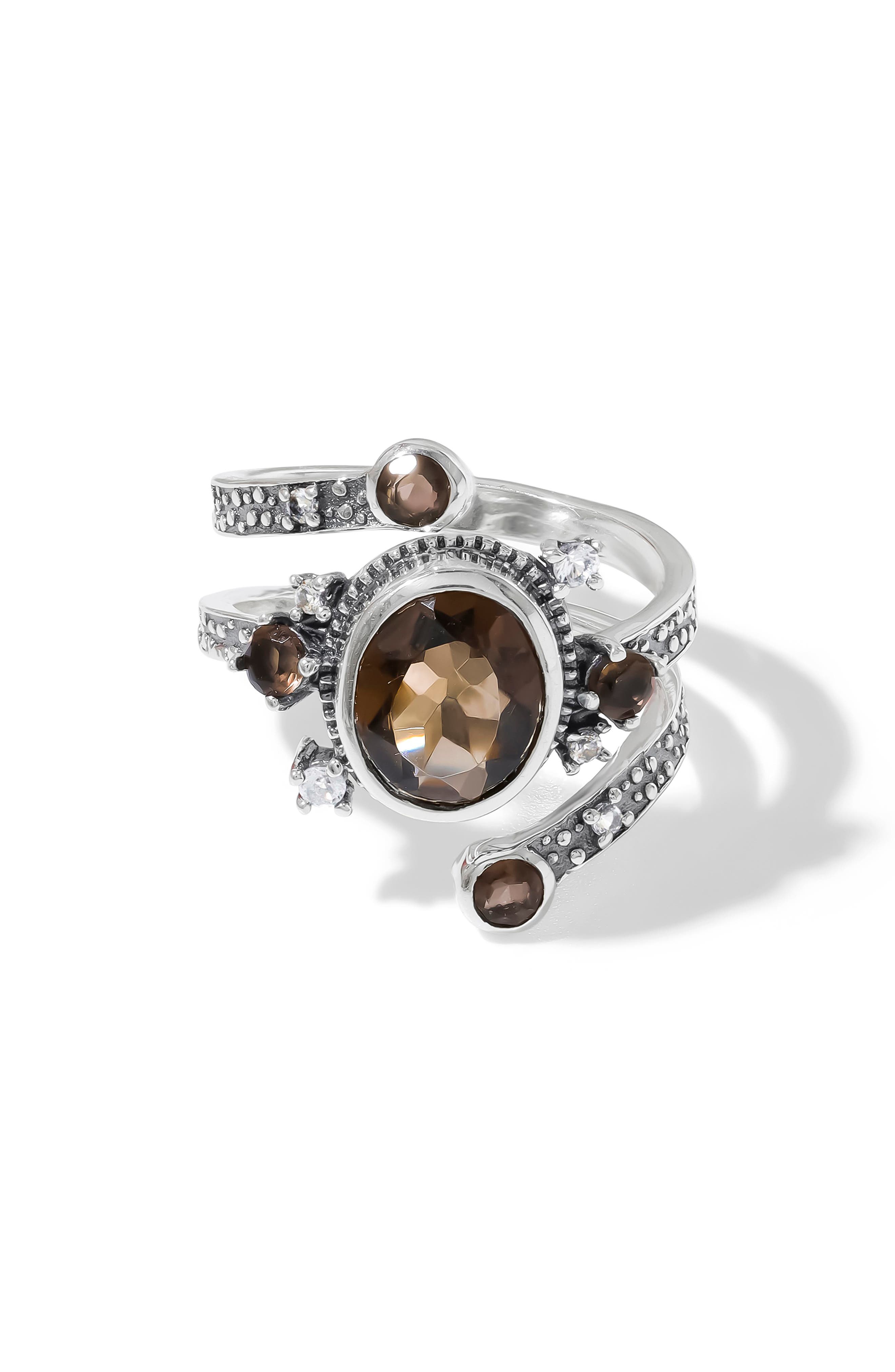Silver Plated Smoky Quartz Statement Ring