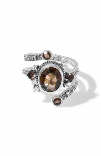 Silver Plated Smoky Quartz Statement Ring