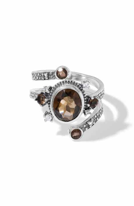 Silver Plated Smoky Quartz Statement Ring