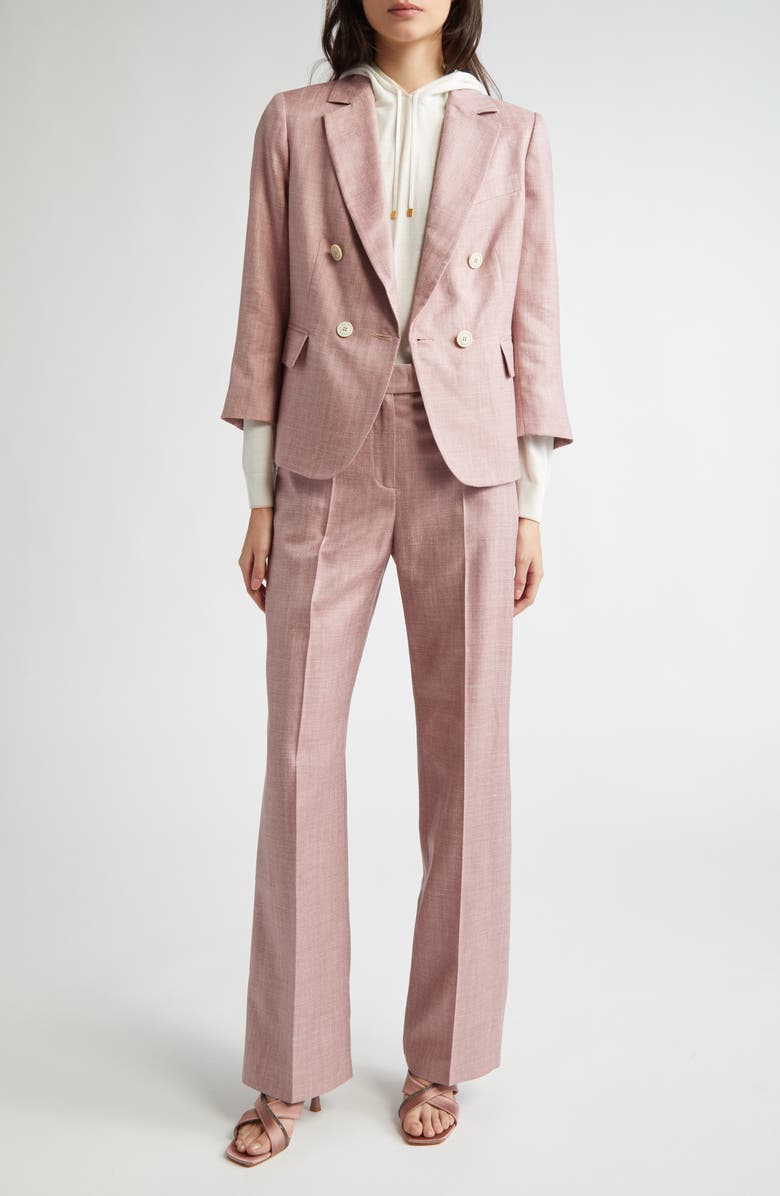 Eleventy Crop Double Breasted Virgin Wool, Silk & Linen Blazer, Alternate, color, 