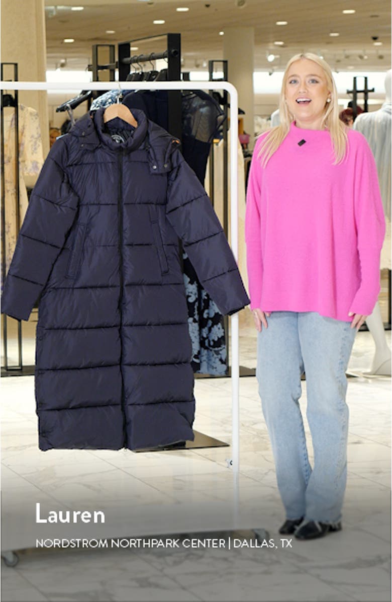 Colette Quilted Long Puffer Coat with Detachable Hood, sales video thumbnail