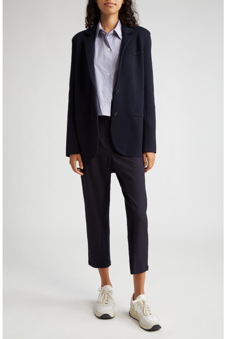 Next Ex Stripe Crop Cotton Button-Up Shirt, Alternate, color, MIDNIGHT/ WHITE