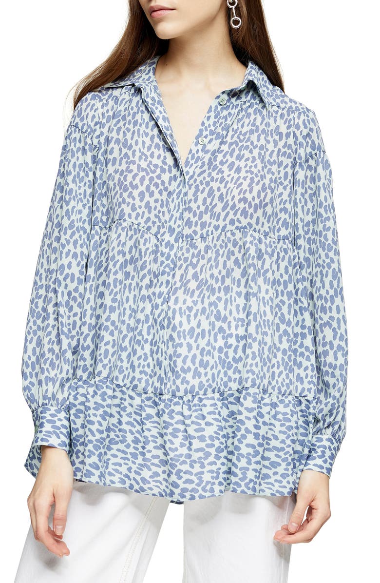 Topshop Tiered Cheetah Print Shirt, Main, color,