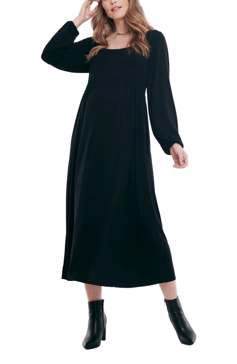MOTHERHOOD MATERNITY Long Sleeve Empire Waist Maxi Dress, Main, color, Black