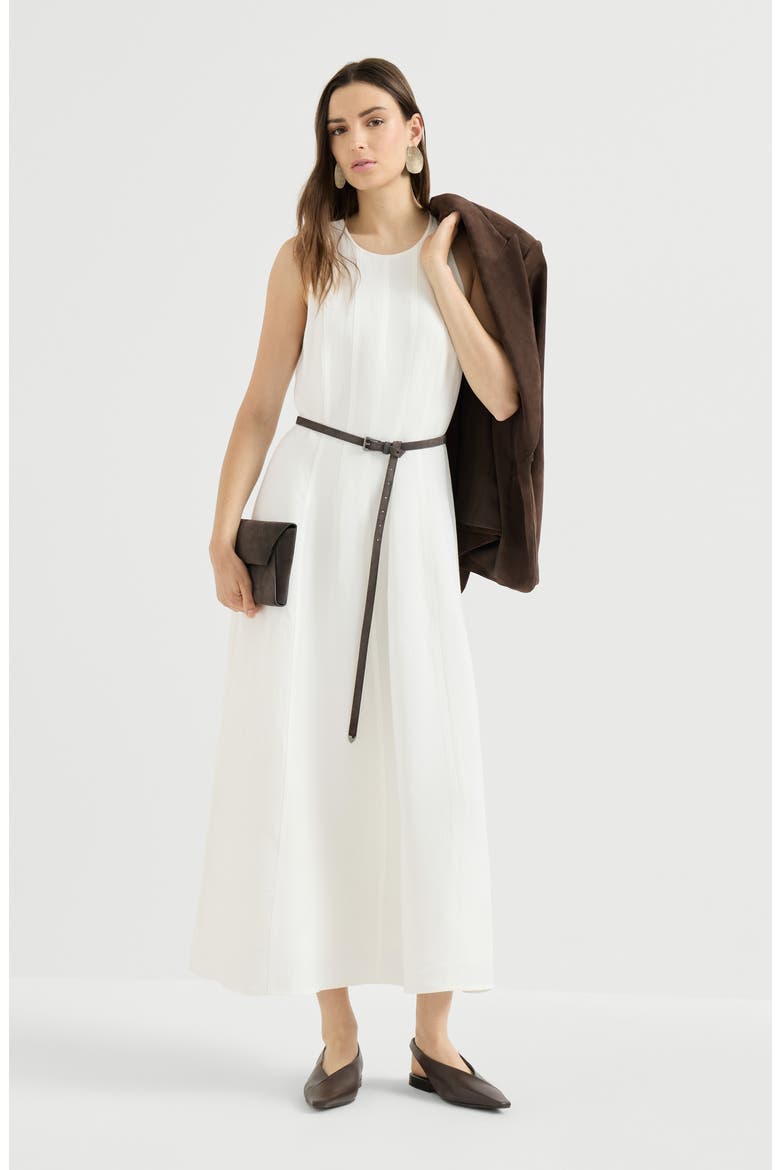 Viscose and linen fluid twill dress, Alternate, color, White