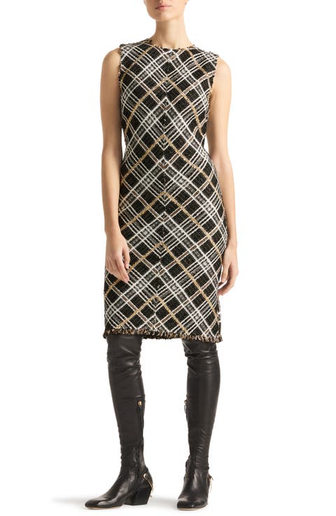 Sparkle Plaid Tweed Knit Sheath Dress