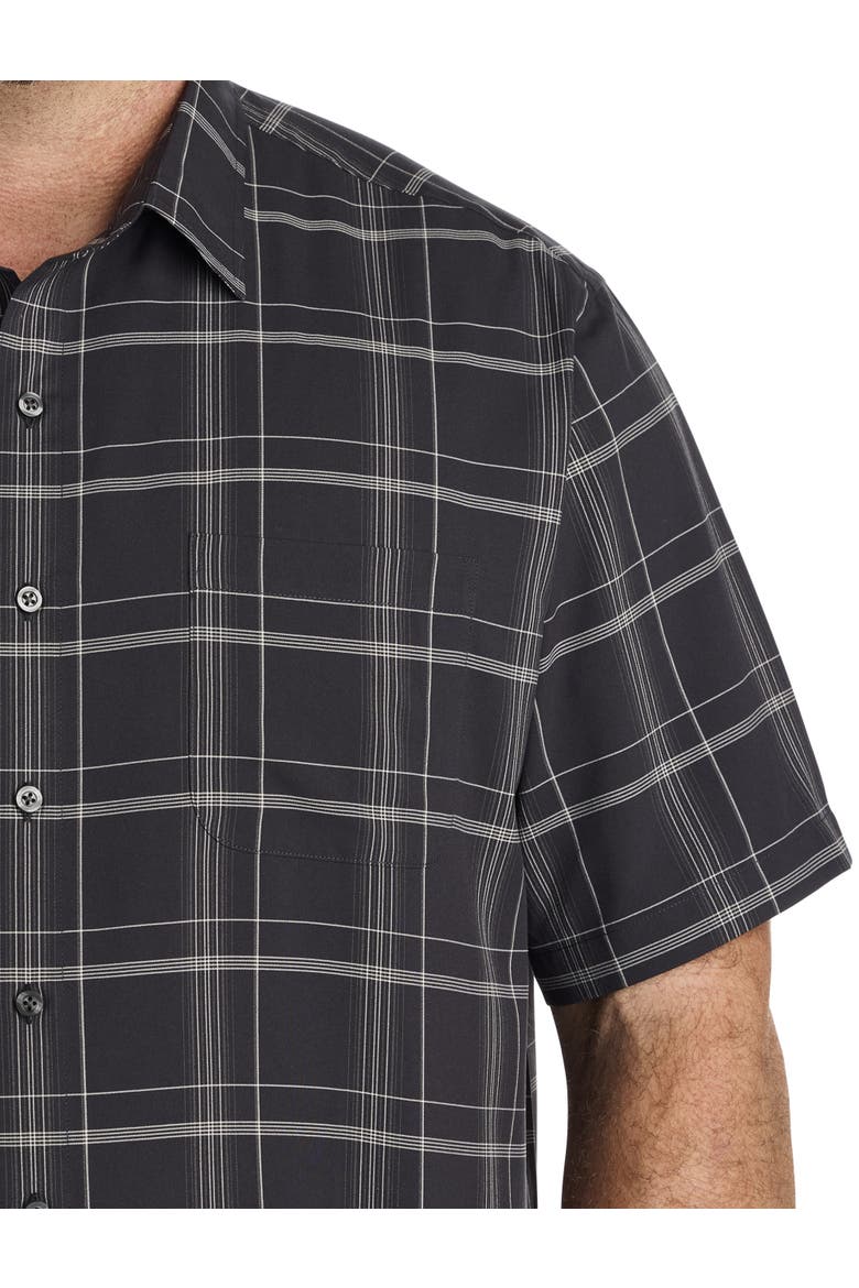 Big & Tall Plaid Microfiber Sport Shirt, Alternate, color, BLACK