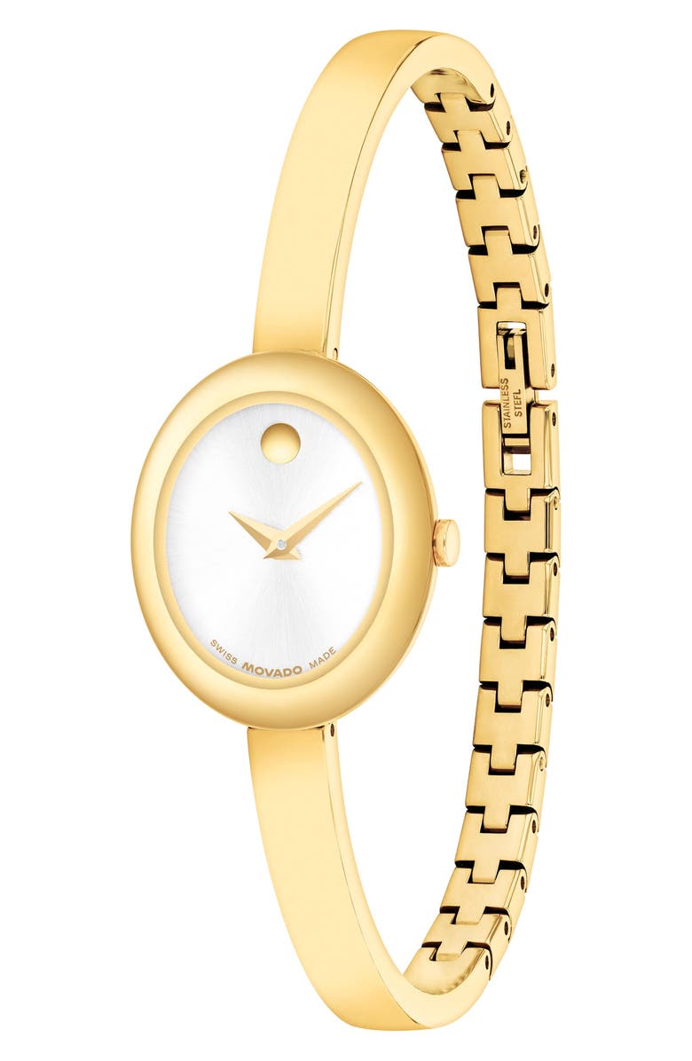 Movado Museum Oval Bangle Watch, 22mm x 26mm, Alternate, color, Silver Dial