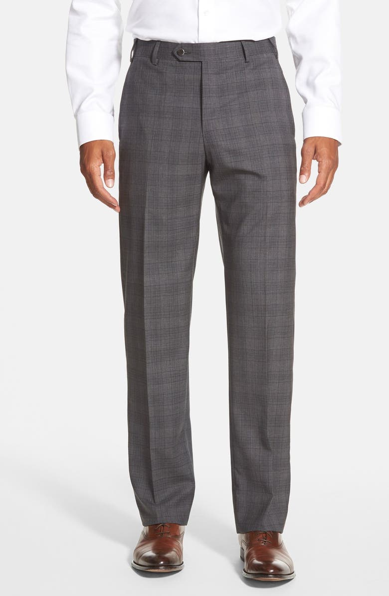 Zanella 'Devon' Flat Front Plaid Wool Trousers, Main, color,