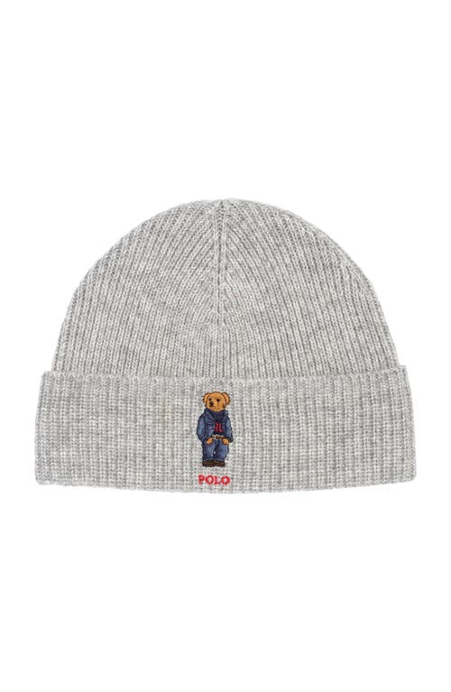 Polo Ralph Lauren Solid Denim Bear Beanie In Gray