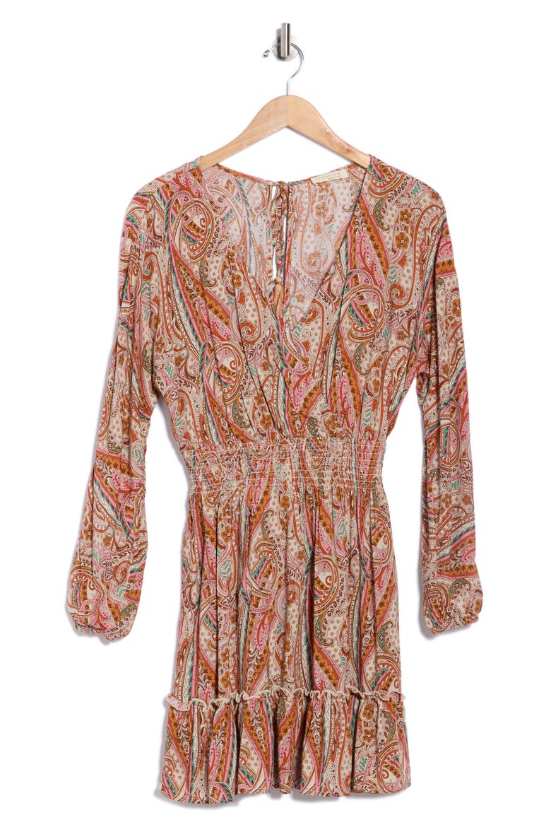 Paisley Long Sleeve Minidress, Alternate, color, NATURAL/ RUST