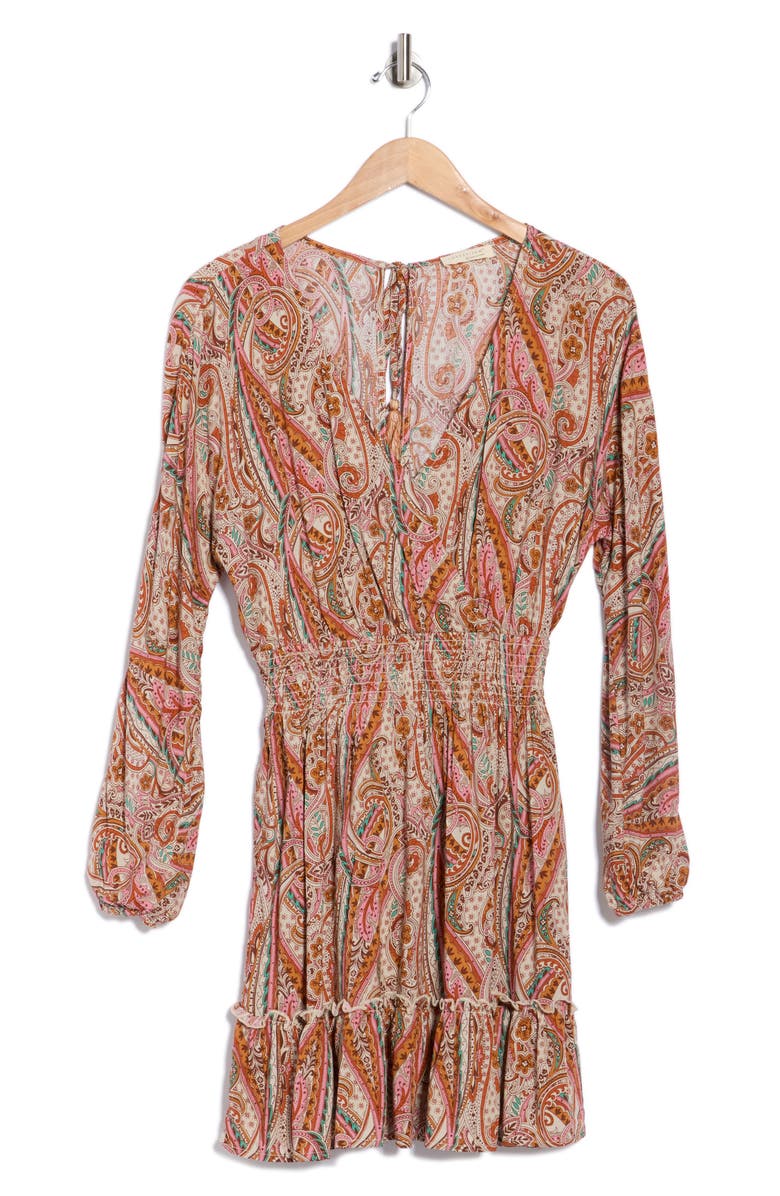 Lovestitch Paisley Long Sleeve Minidress, Alternate, color, Natural/ Rust