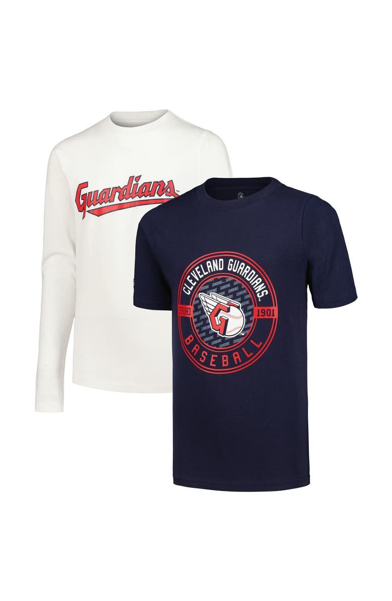 STITCHES Youth Stitches Navy/White Cleveland Guardians T-Shirt Combo Set, Main, color, 
