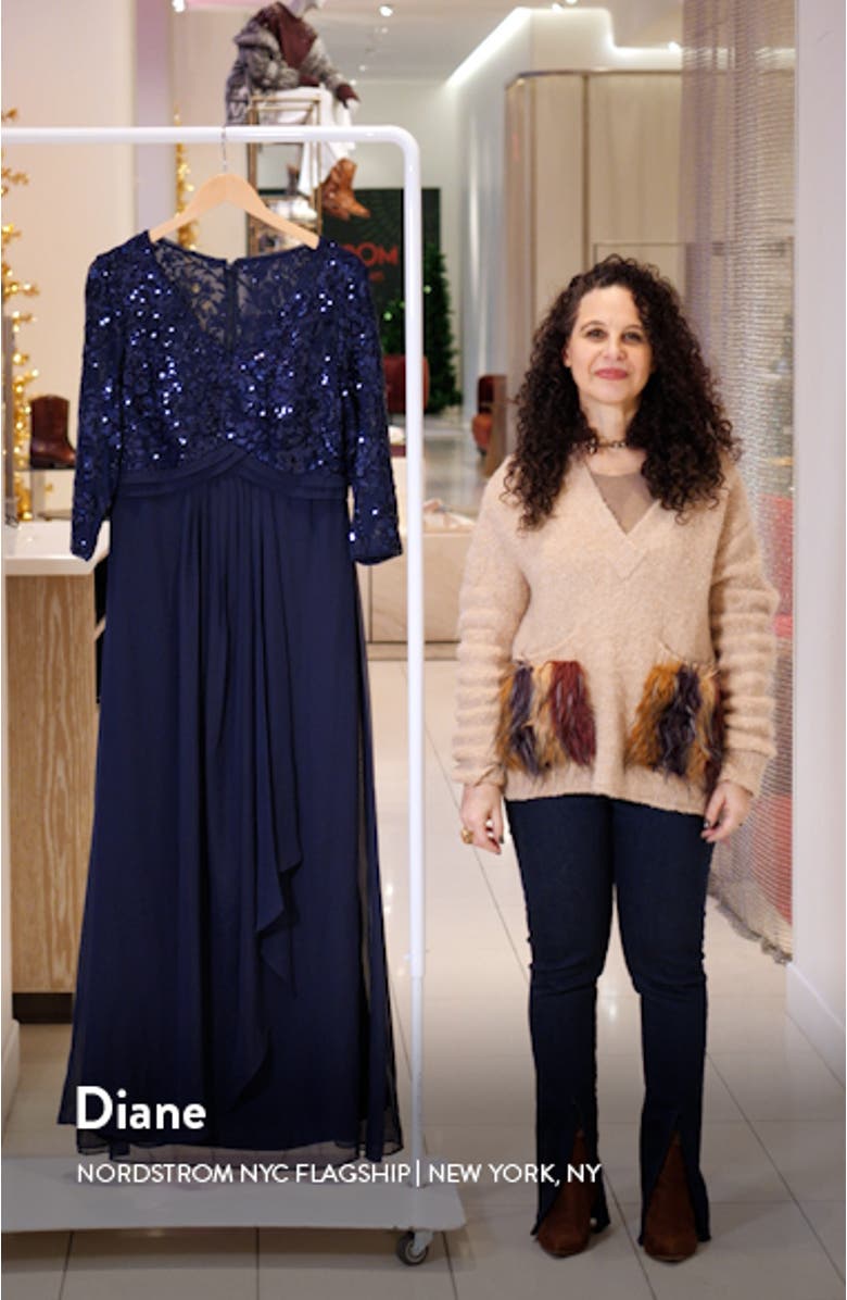 Sequin Three-Quarter Sleeve Evening Gown, sales video thumbnail