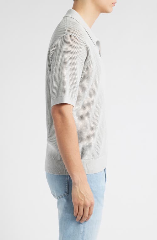Frame Open Knit Polo Sweater In Grey Blue
