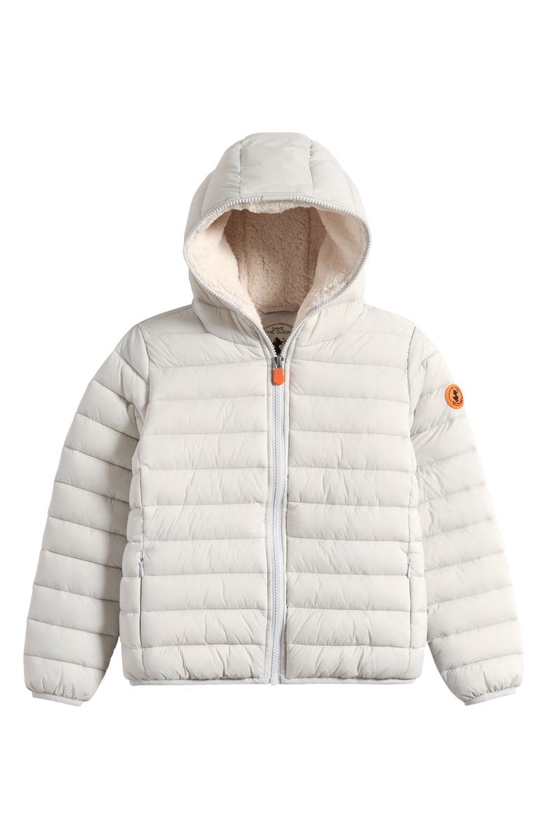 Save The Duck Kids' Leci Hooded Faux Shearling Lined Puffer Jacket, Main, color, Fog Grey