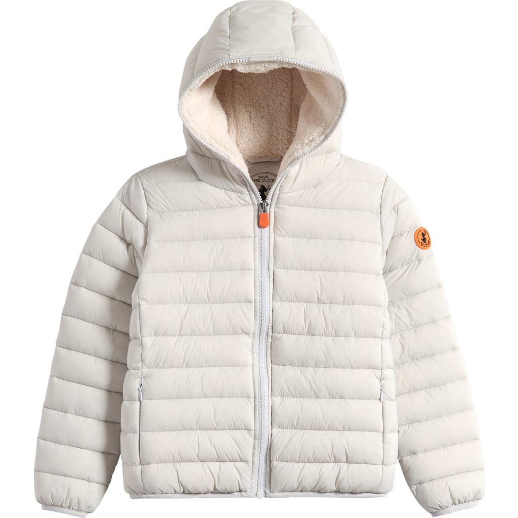 Save The Duck Kids' Leci Hooded Faux Shearling Lined Puffer Jacket In White