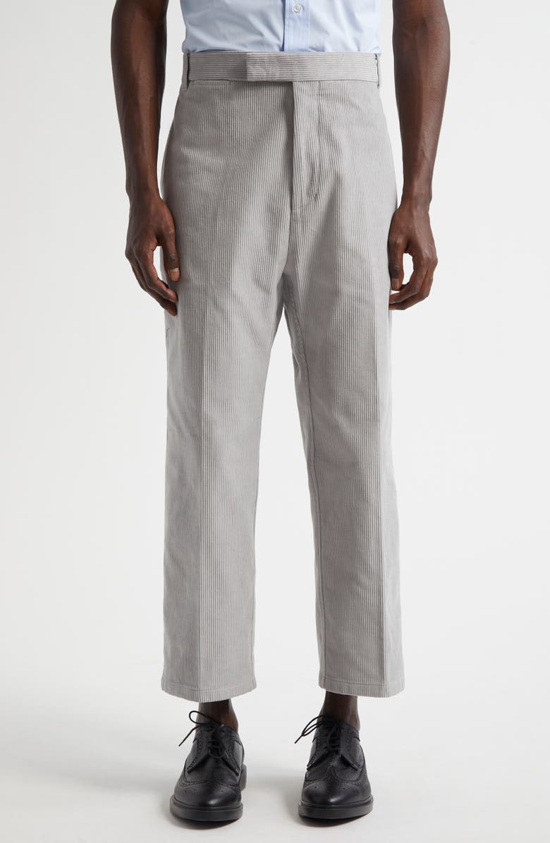 Thom Browne Unconstructed Straight Leg Cotton Corduroy Pants, Main, color, Light Grey