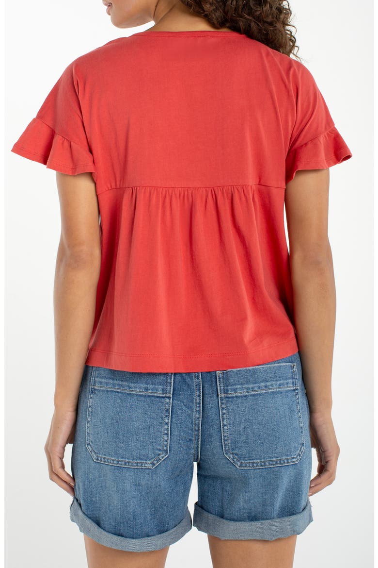 Embroidered Yoke Flutter Sleeve Top, Alternate, color, RED CLAY