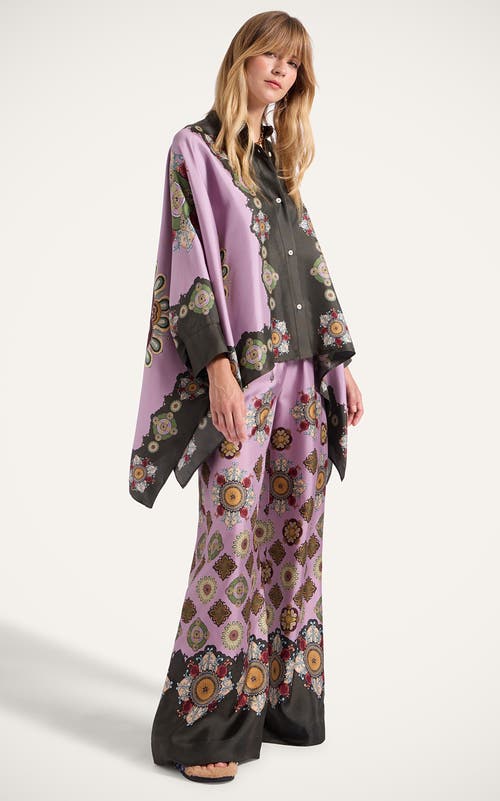 La Doublej Icon Foulard Draped Printed Silk-twill Shirt In Brown