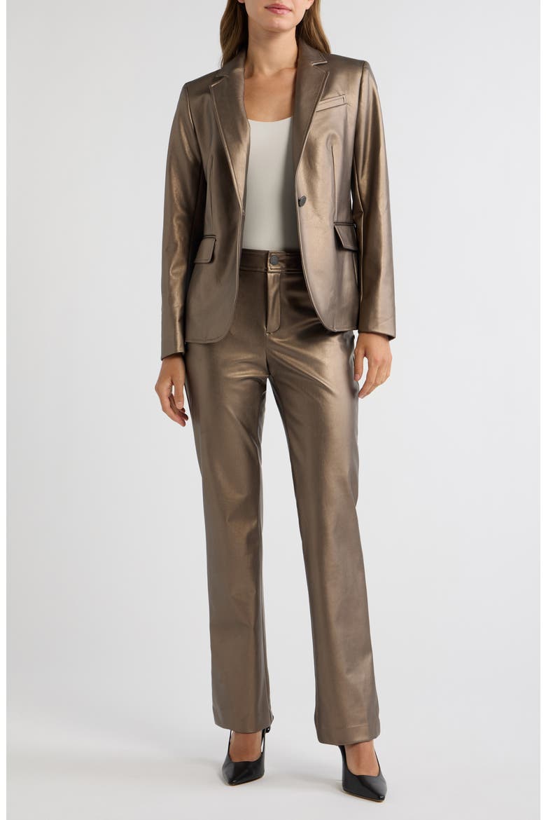 Metallic Faux Leather One Button Blazer, Alternate, color, NATURAL CLAY METALLIC