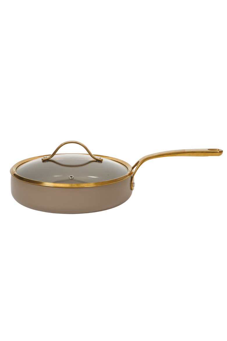 10 Inch Heavy Duty Aluminum Premium PFA Free Ceramic Nonstick Saute/Deep Frying Pan Skillet with Lid, Main, color, Cappuccino Cream