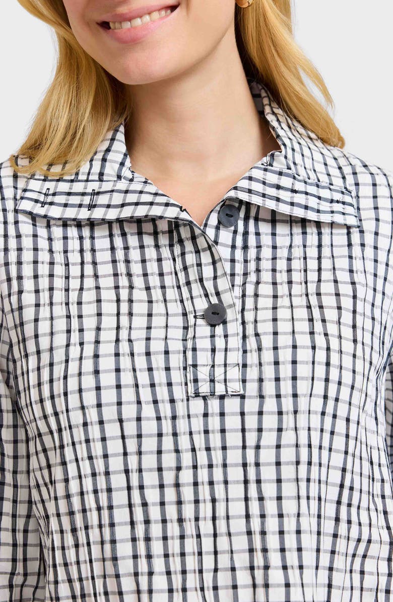 Foxcroft Sammy Check Crinkled Cotton Blend Top, Alternate, color, White/ Black