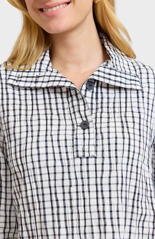 Foxcroft Sammy Check Crinkled Cotton Blend Top In White/black