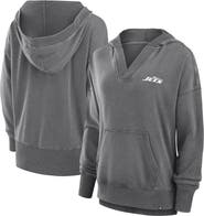 FANATICS Women's Fanatics Heather Charcoal New York Jets Initiative Snow Wash French Terry V-Neck Pullover Hoodie