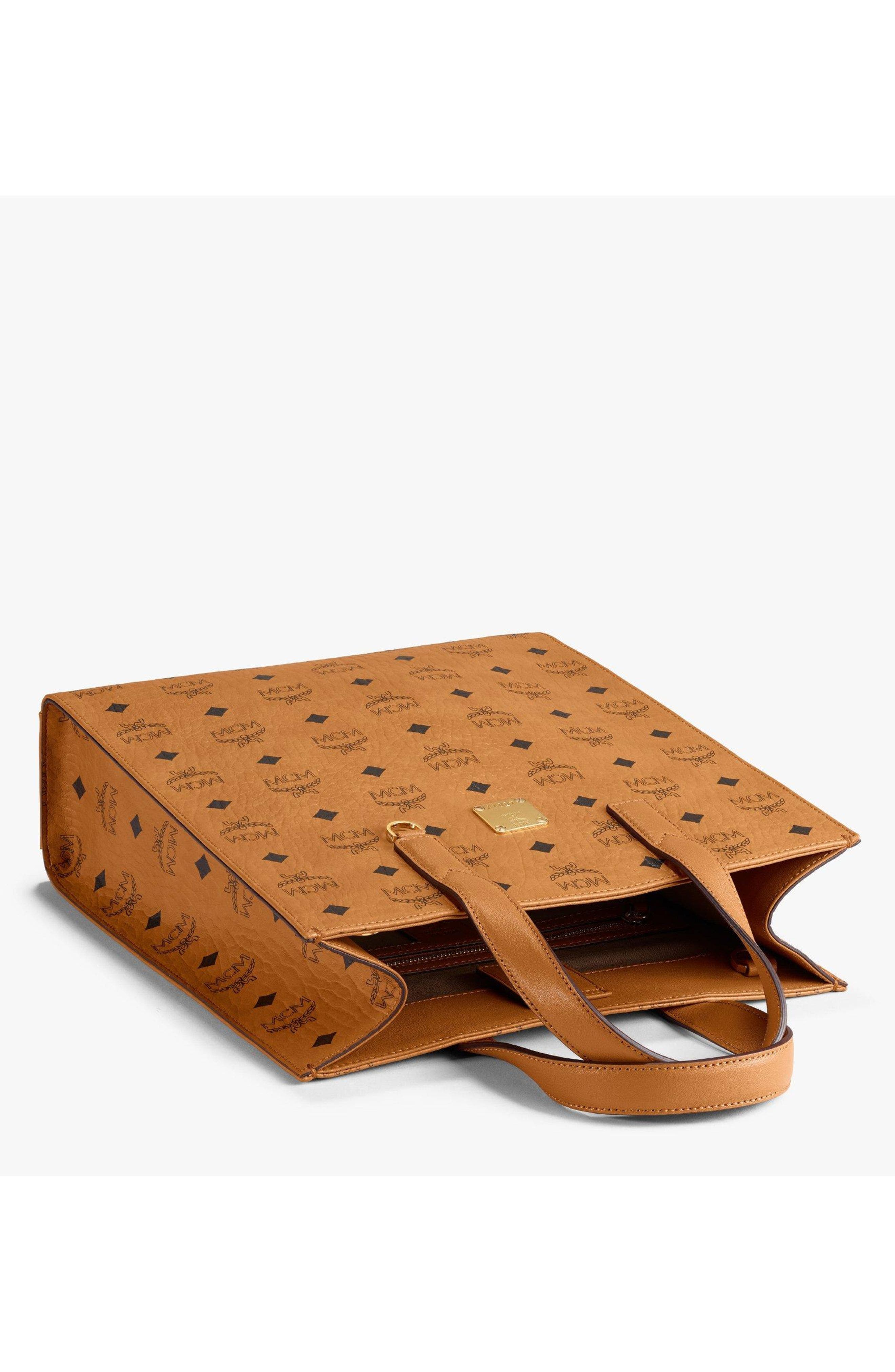 MCM Aren Tote in Visetos, Alternate, color, Cognac