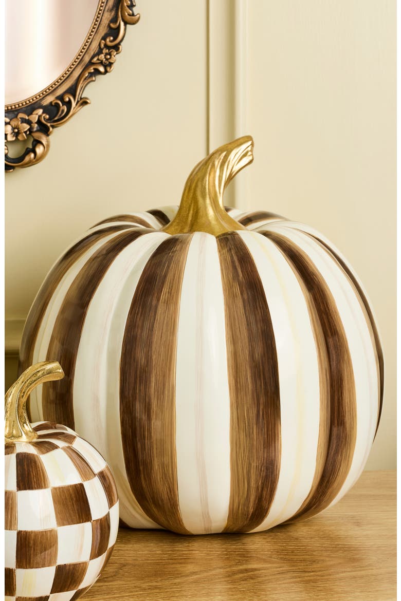 Striped Medium Pumpkin Tabletop Decor, Alternate, color, BROWN