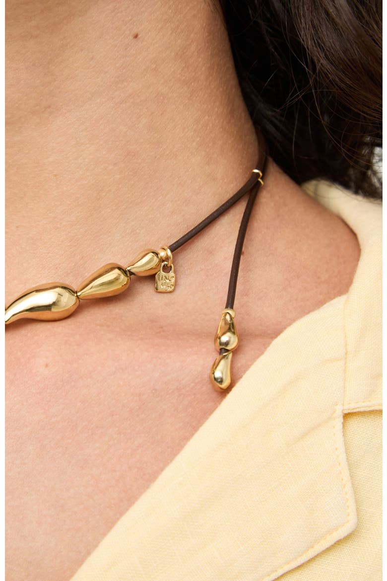 Leather Necklace with Gold-Tone Drop Details, Alternate, color, Gold