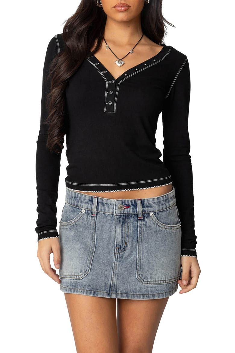 Yael Contrast Stitch Henley, Main, color, BLACK