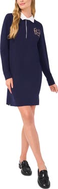 CeCe Contrast Collar Long Sleeve Polo Shirtdress